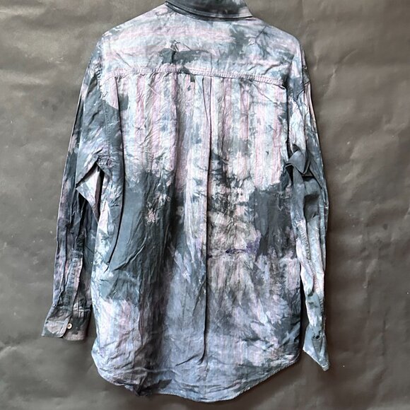 L.L. Bean Shirt Tie Dye Size Large Cotton Grunge Distressed Long Sleeve Button - Picture 5 of 11
